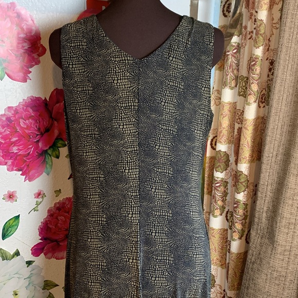 Vintage Nikki Morgan, sleeveless brown black abstract design midi dress. Size 8. - Picture 5 of 17